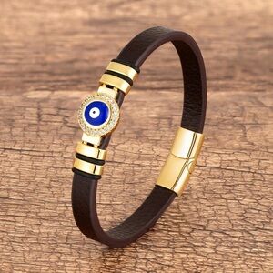 Men evil eye leather bracelet in a box - HOST PICK
